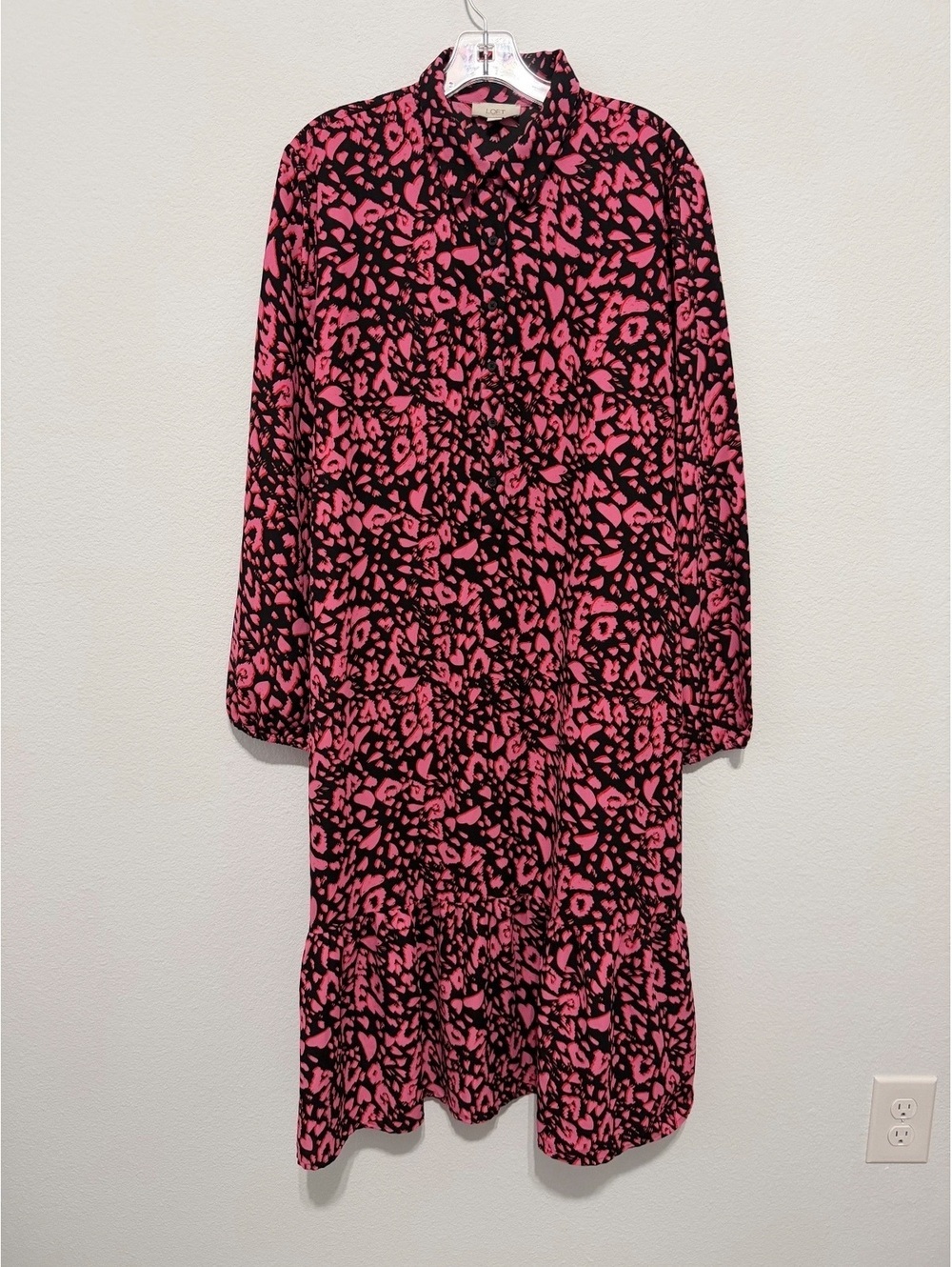 LOFT Long Sleeve Animal Print Tiered Pullover Shirt Dress (No Belt) Size XL